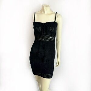 Miou Muse Black Crochet Mini Dress Size M